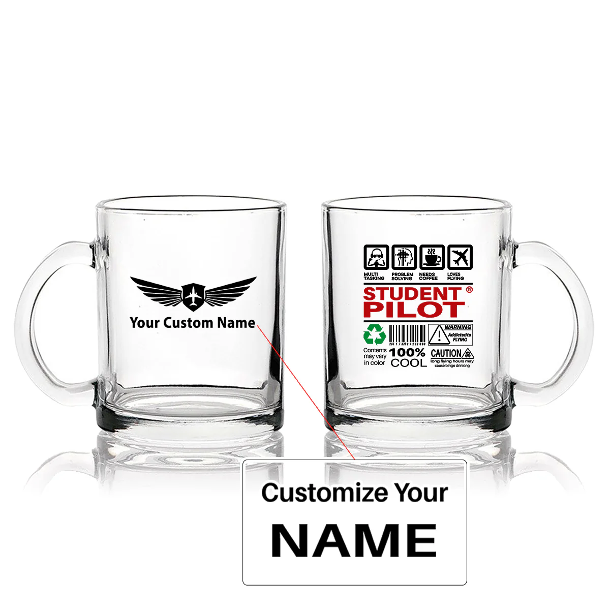 Student Pilot Label Designed Coffee & Tea Glasses