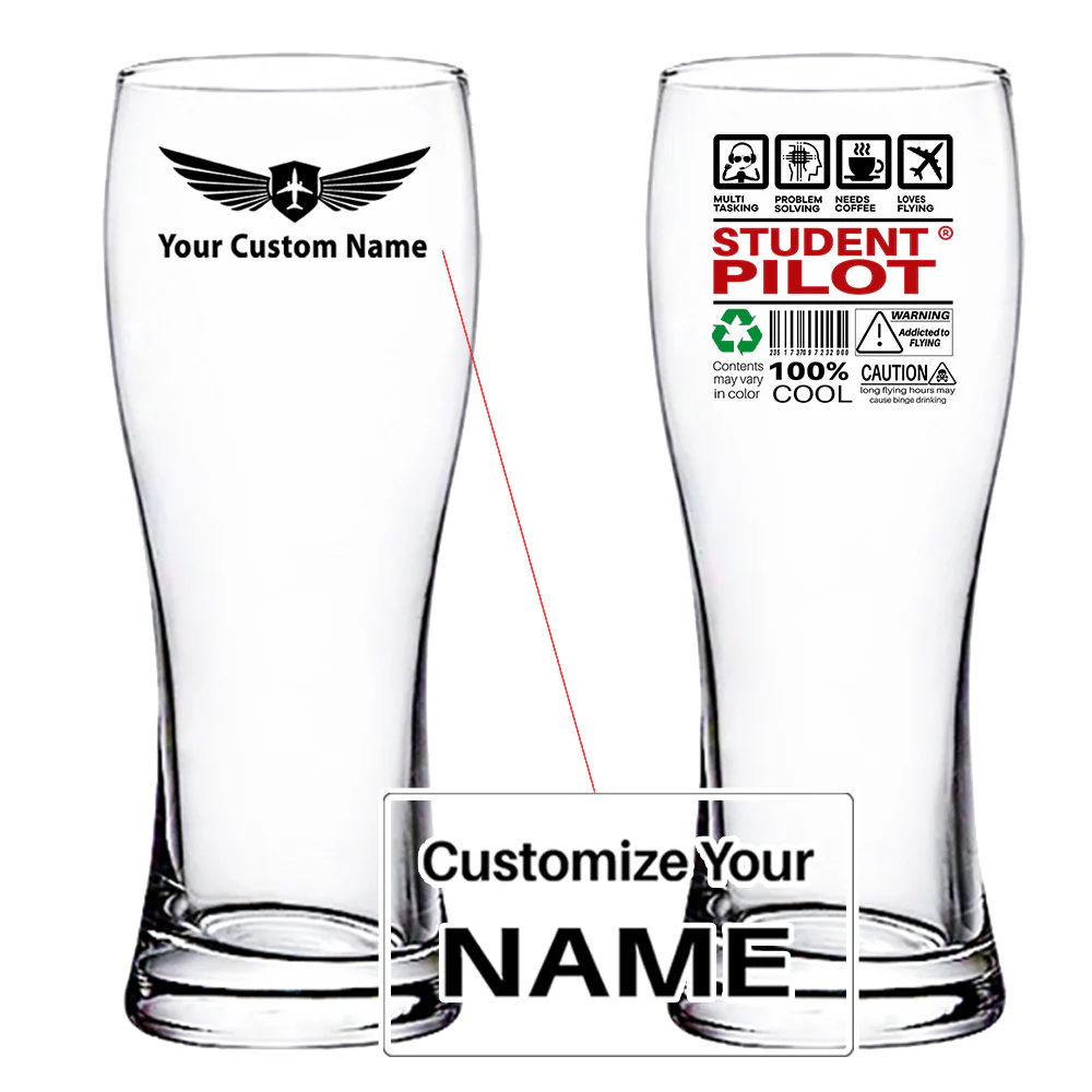 Student Pilot Label Designed Pilsner Beer Glasses