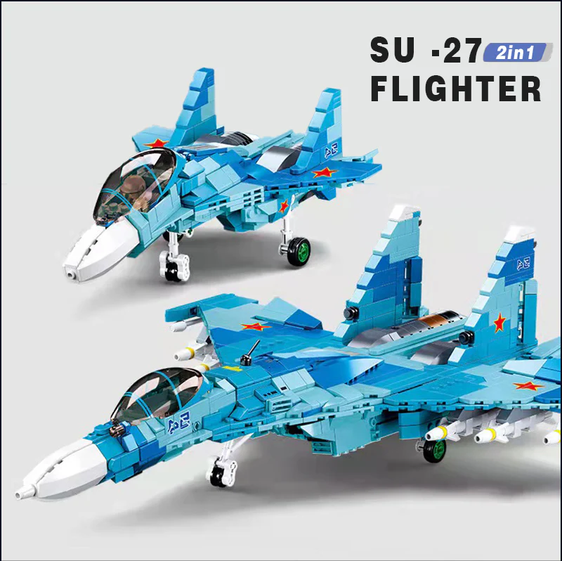 Sukhoi Su-57 Military WW2 Classic Model Air Force Weapon Flanker Fighter Building Blocks