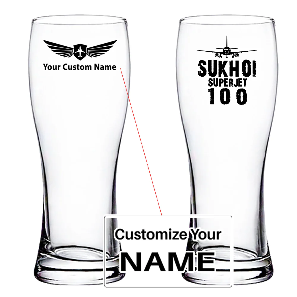 Sukhoi Superjet 100 & Plane Designed Pilsner Beer Glasses