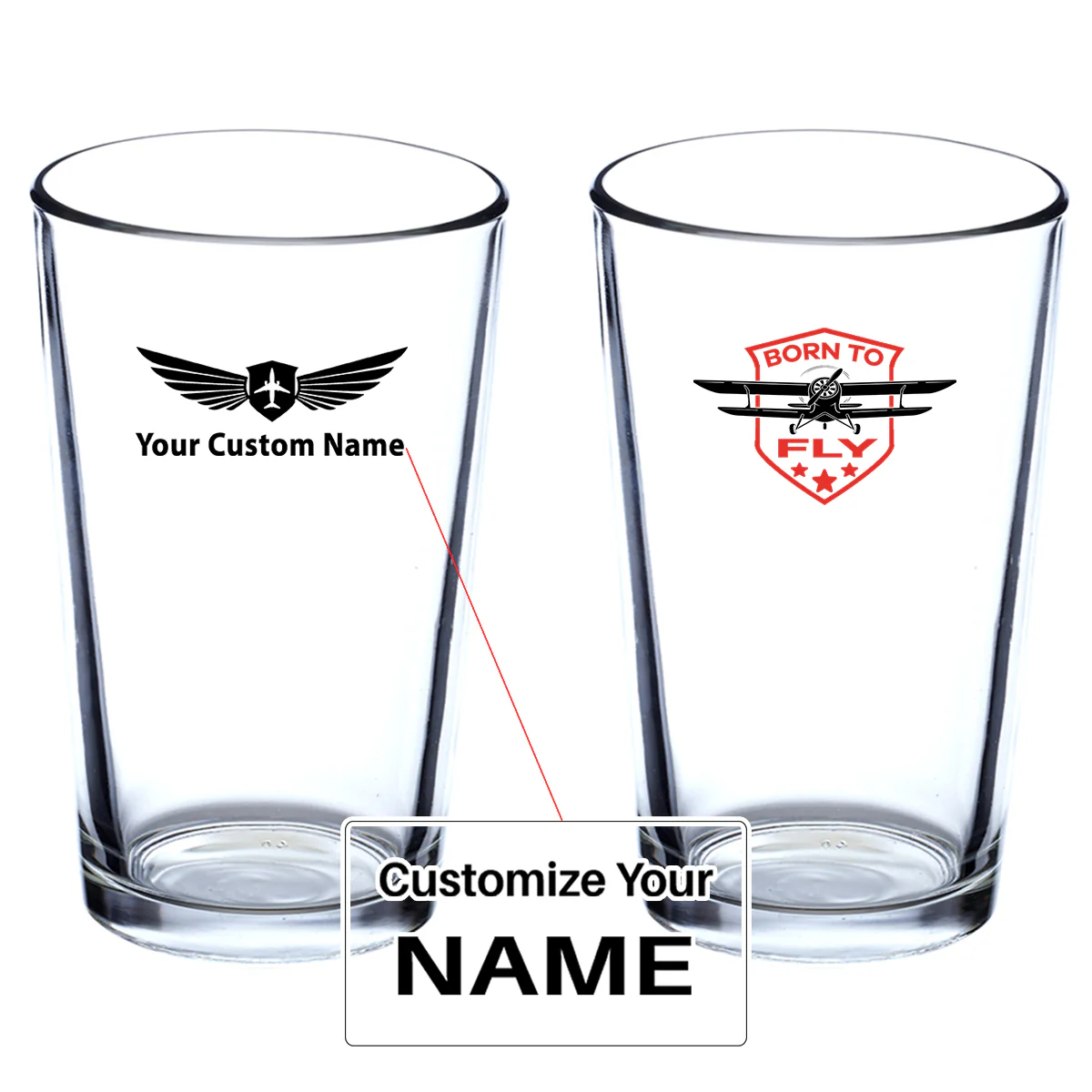 Super Born To Fly Designed Beer & Water Glasses