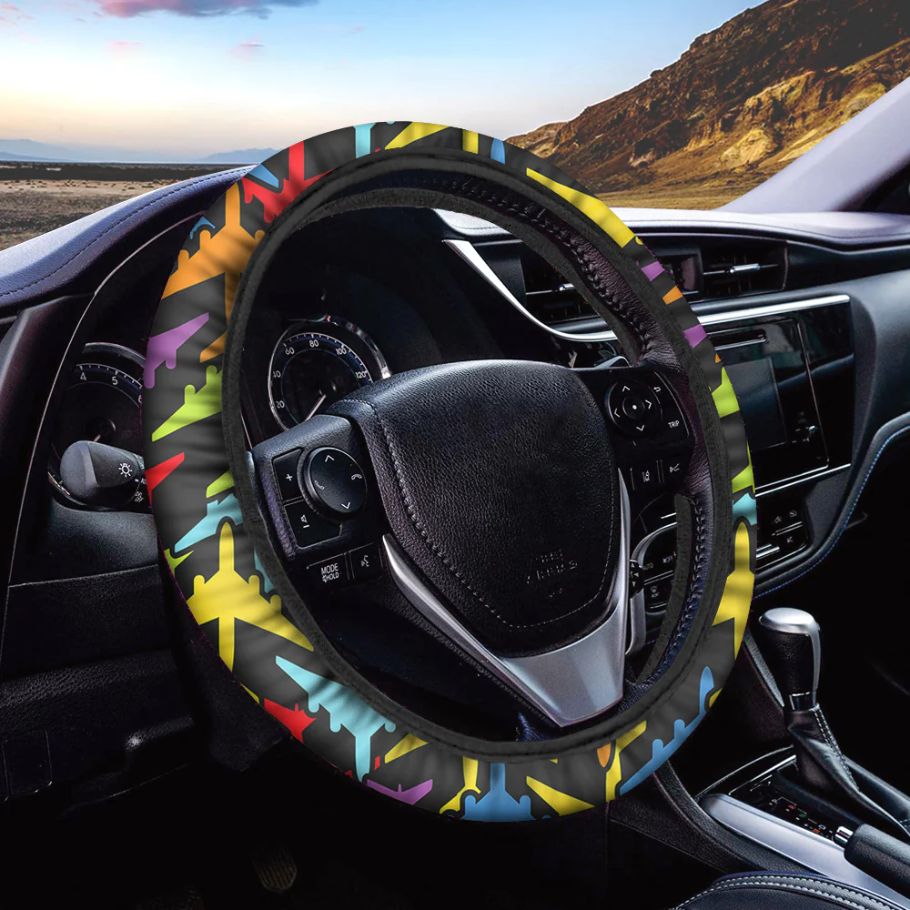 Super Colourful Airplanes Designed Car Steering Wheel Cover - Image 2