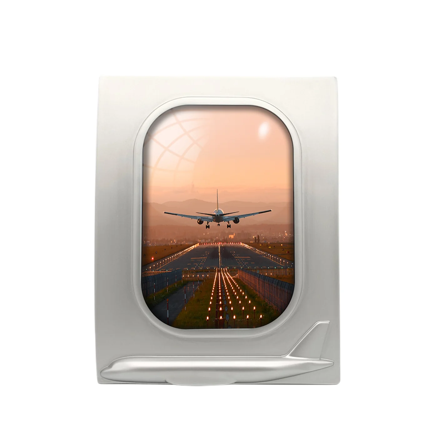 Super Cool Landing During Sunset Designed Airplane Window Photo Frame - Image 2
