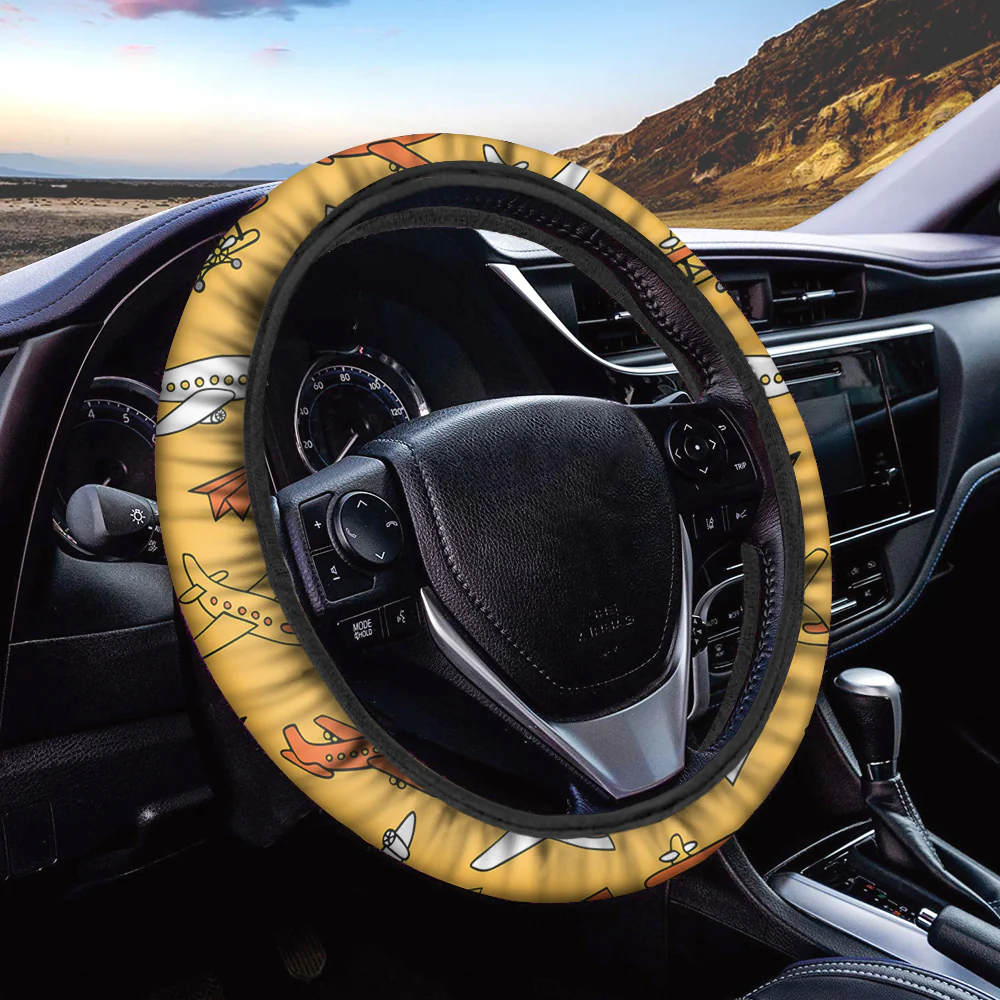 Super Drawings of Airplanes Designed Car Steering Wheel Cover - Image 2