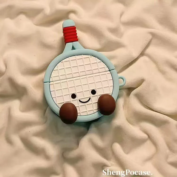 Tennis racket Designed AirPods Protective Cover: Cute Cartoon Silicone Soft Shell