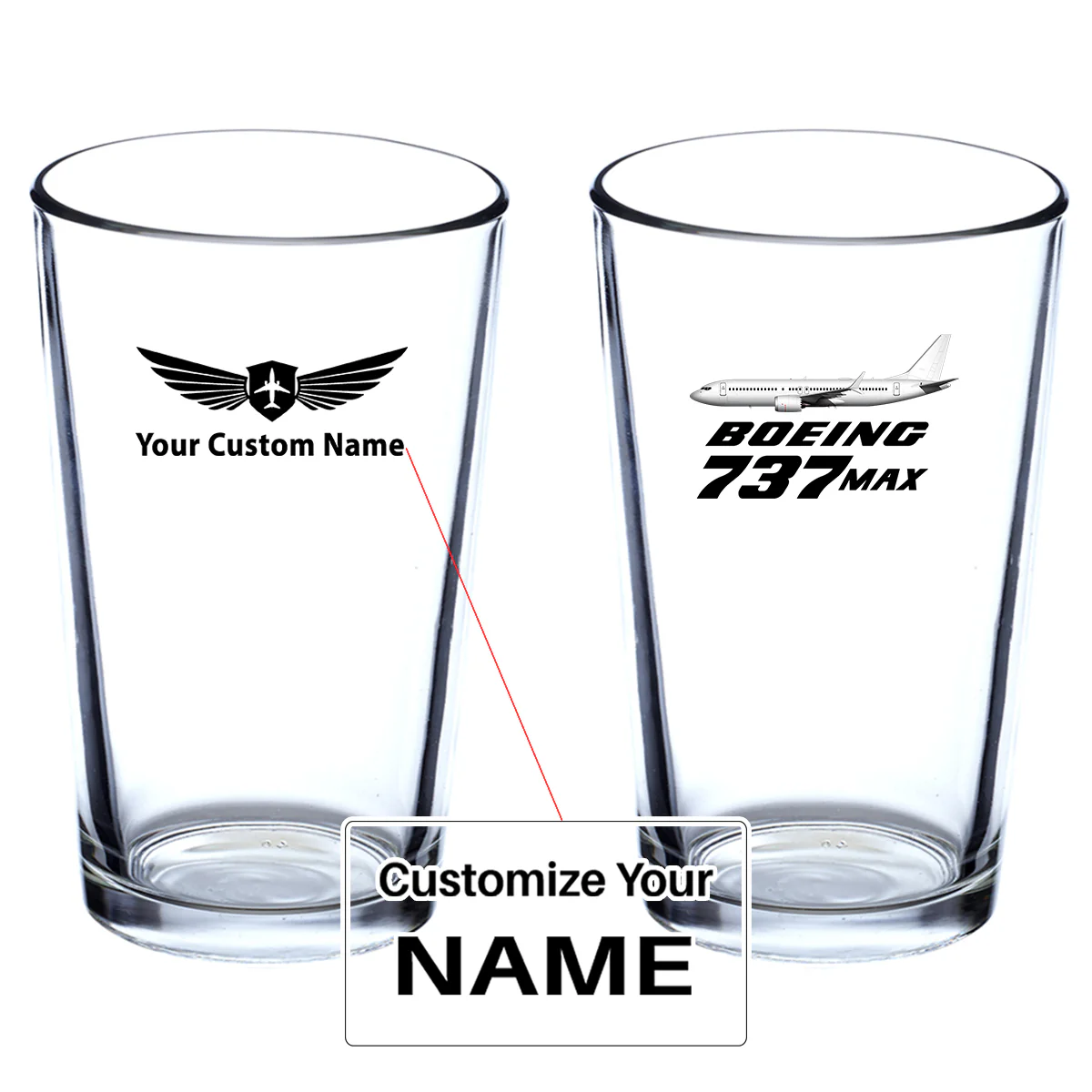 The Boeing 737Max Designed Beer & Water Glasses