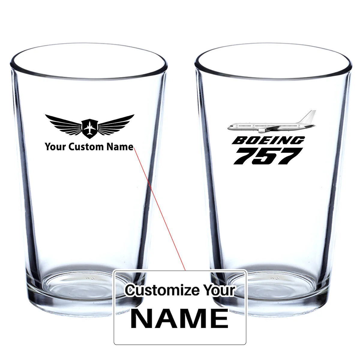 The Boeing 757 Designed Beer & Water Glasses