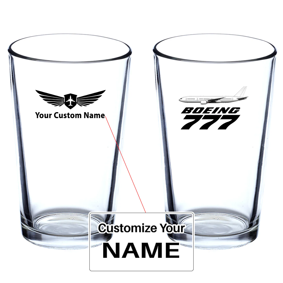 The Boeing 777 Designed Beer & Water Glasses