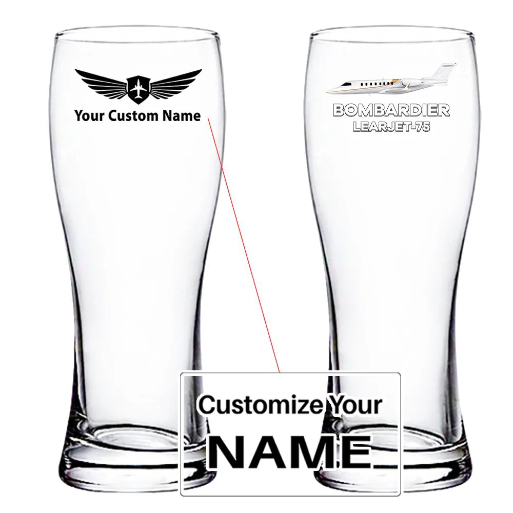The Bombardier Learjet 75 Designed Pilsner Beer Glasses