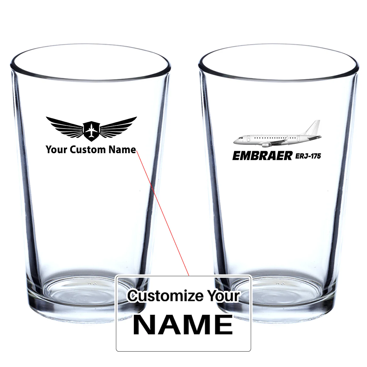The Embraer ERJ-175 Designed Beer & Water Glasses