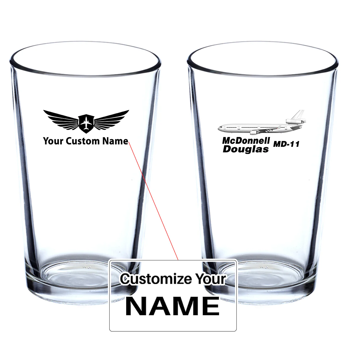 The McDonnell Douglas MD-11 Designed Beer & Water Glasses