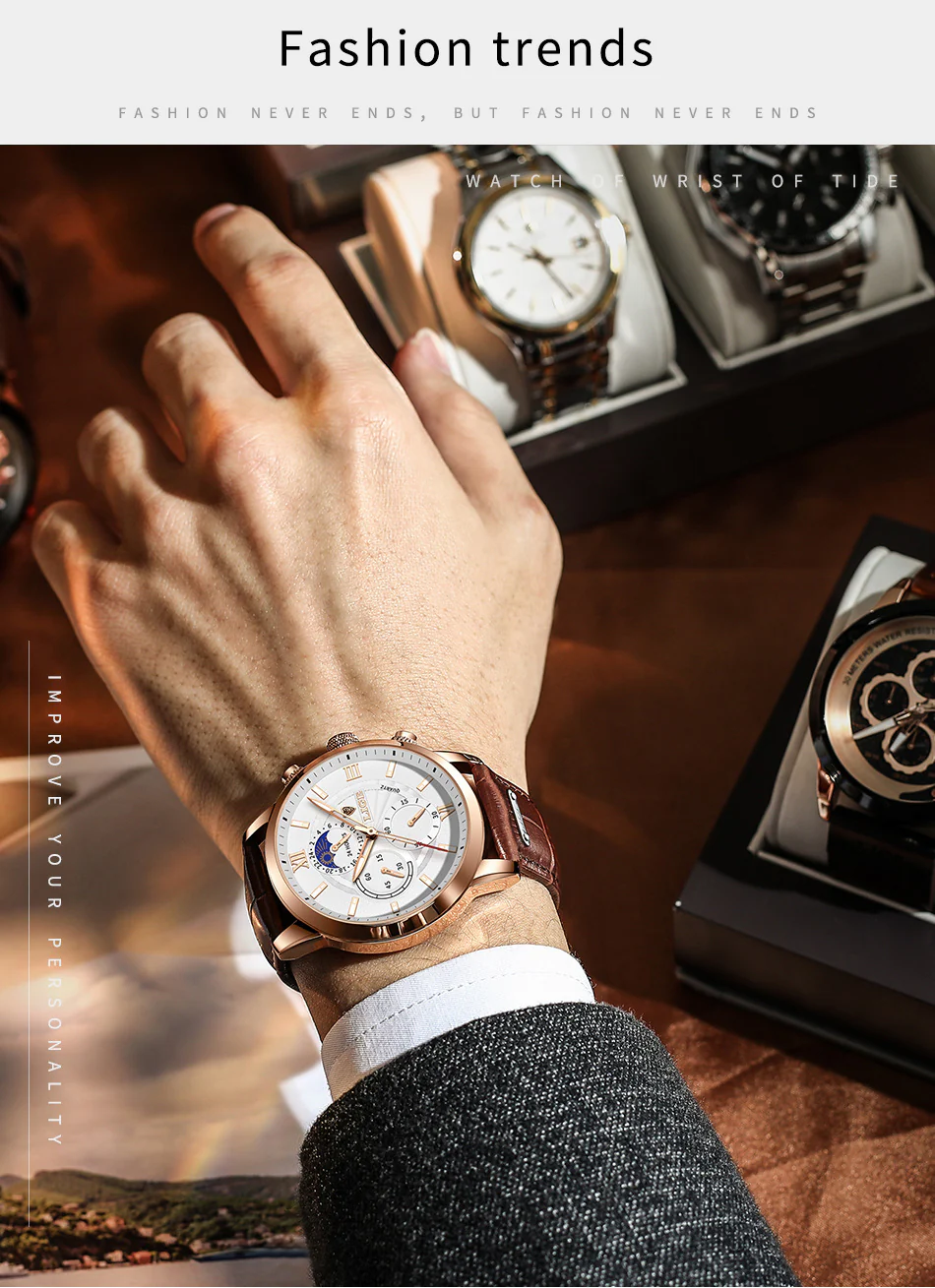 Top Brand Luxury Brown Leather Casual Quartz Watch Men - Image 10
