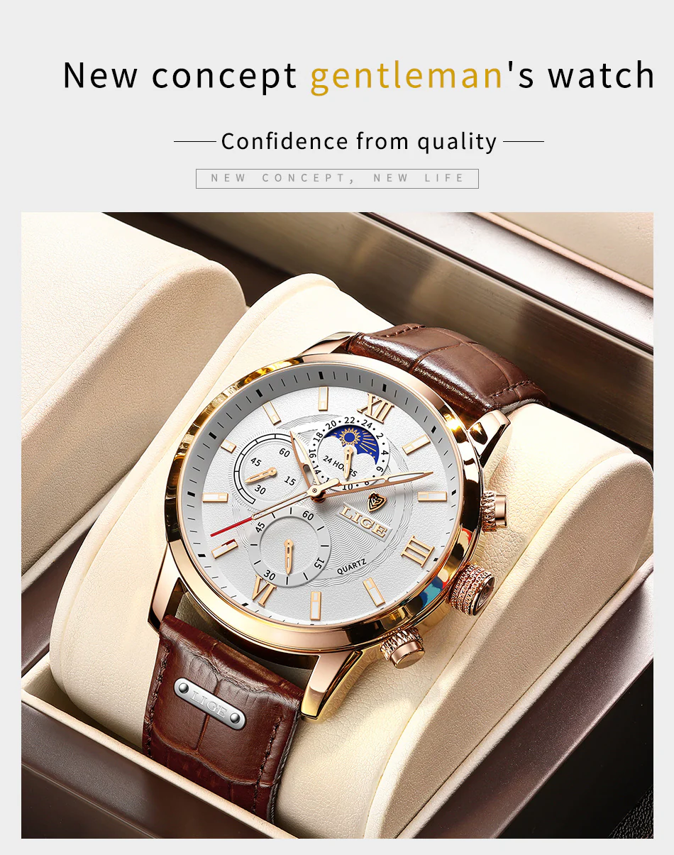 Top Brand Luxury Brown Leather Casual Quartz Watch Men - Image 13