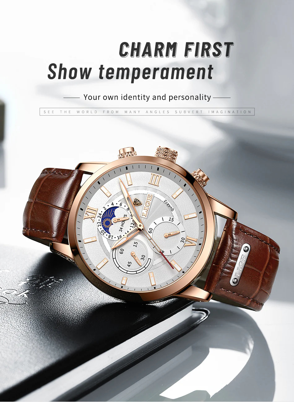 Top Brand Luxury Brown Leather Casual Quartz Watch Men - Image 14
