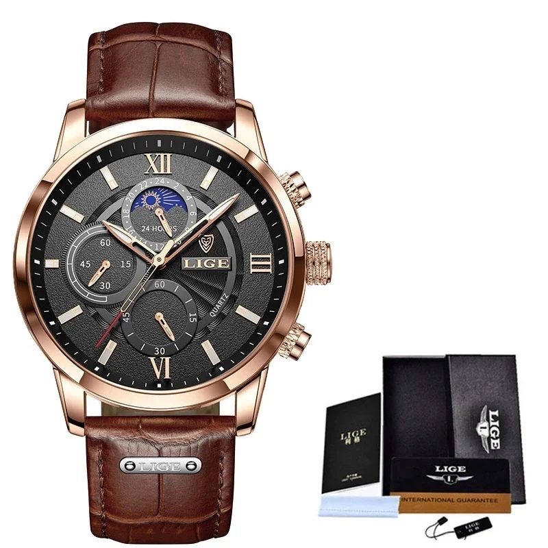 Top Brand Luxury Brown Leather Casual Quartz Watch Men - Image 16