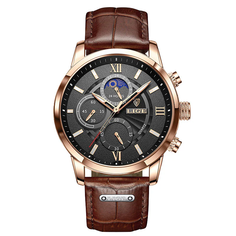 Top Brand Luxury Brown Leather Casual Quartz Watch Men - Image 20