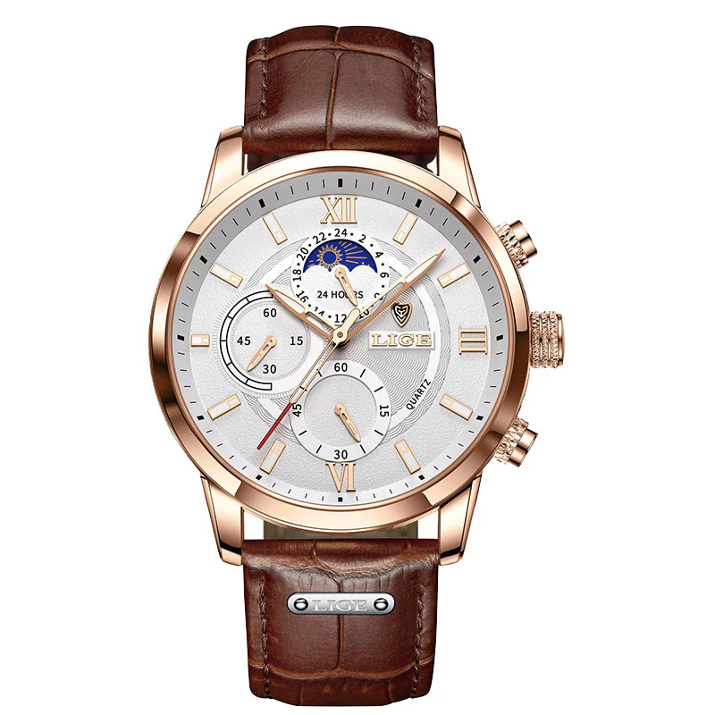 Top Brand Luxury Brown Leather Casual Quartz Watch Men - Image 21