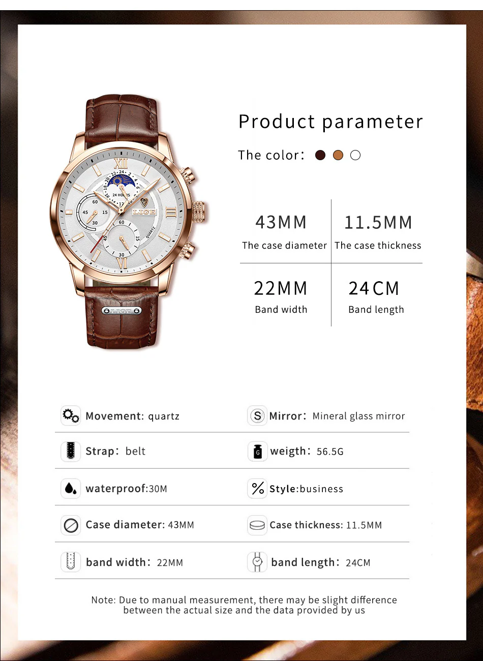Top Brand Luxury Brown Leather Casual Quartz Watch Men - Image 5
