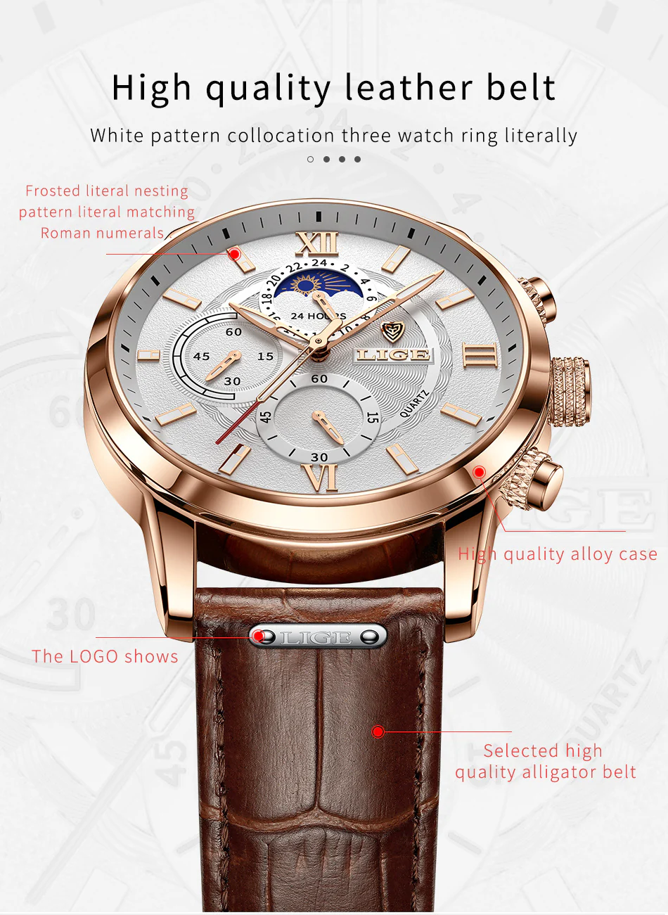 Top Brand Luxury Brown Leather Casual Quartz Watch Men - Image 6