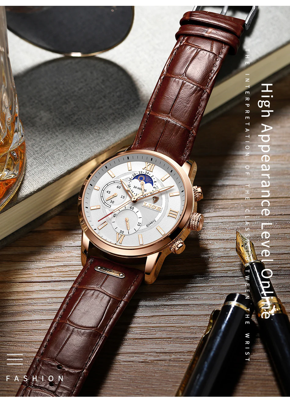 Top Brand Luxury Brown Leather Casual Quartz Watch Men - Image 8