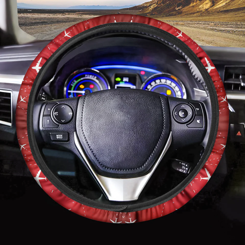 Travelling with Aircraft (Red) Designed Car Steering Wheel Cover