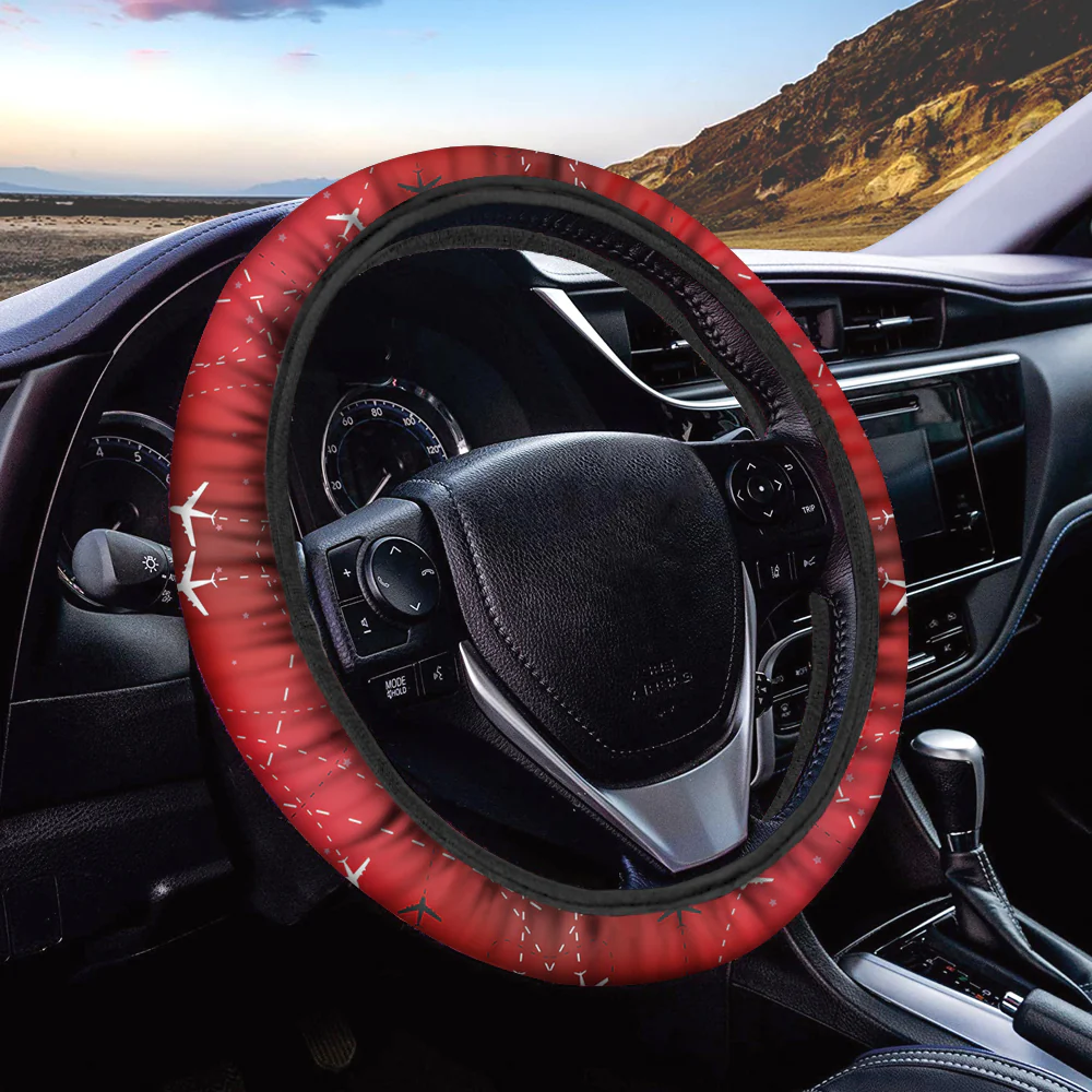 Travelling with Aircraft (Red) Designed Car Steering Wheel Cover - Image 2