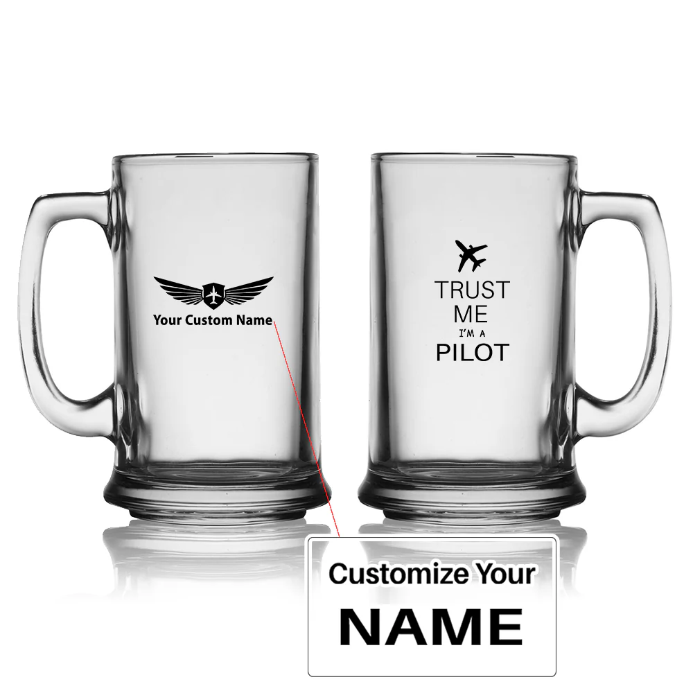 Trust Me I'm a Pilot 2 Designed Beer Glass with Holder
