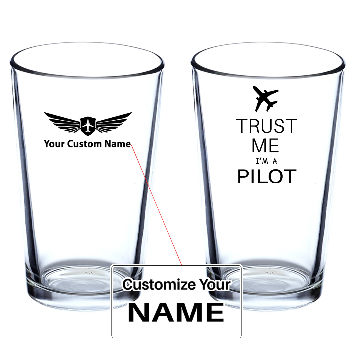 Trust Me I'm a Pilot 2 Designed Beer & Water Glasses