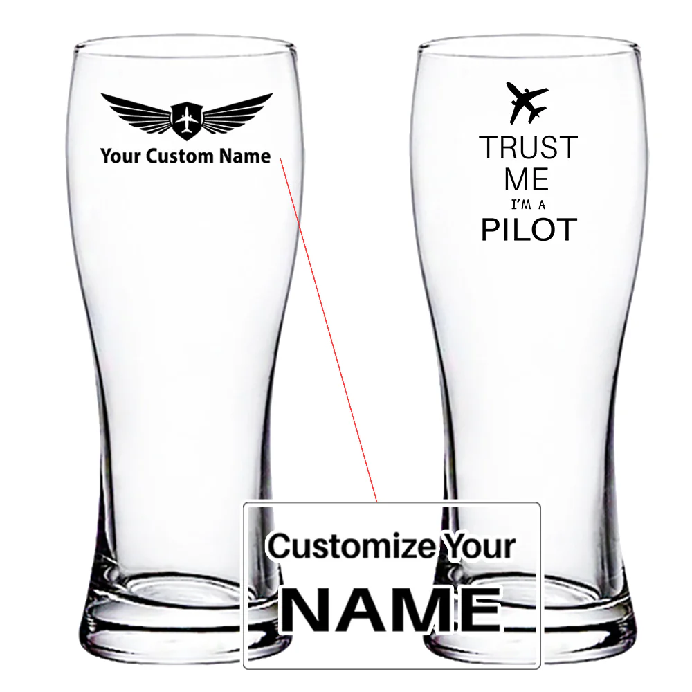 Trust Me I'm a Pilot 2 Designed Pilsner Beer Glasses