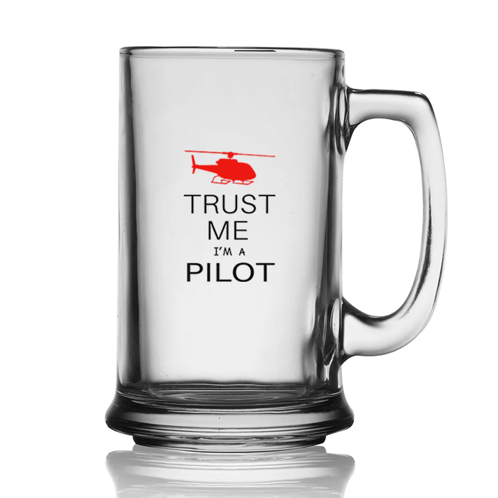 Trust Me I'm a Pilot (Helicopter) Designed Beer Glass with Holder - Image 2