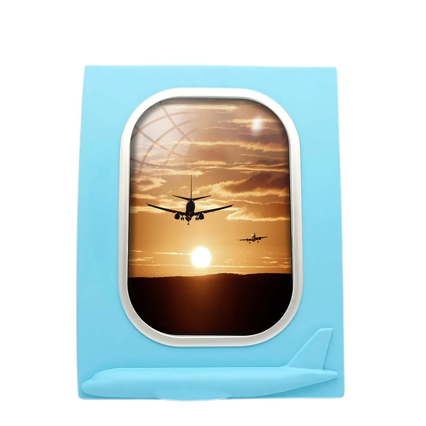 Two Aeroplanes During Sunset Designed Airplane Window Photo Frame