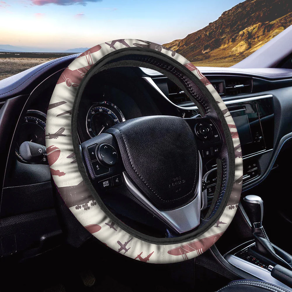 Vintage & Jumbo Airplanes Designed Car Steering Wheel Cover - Image 2