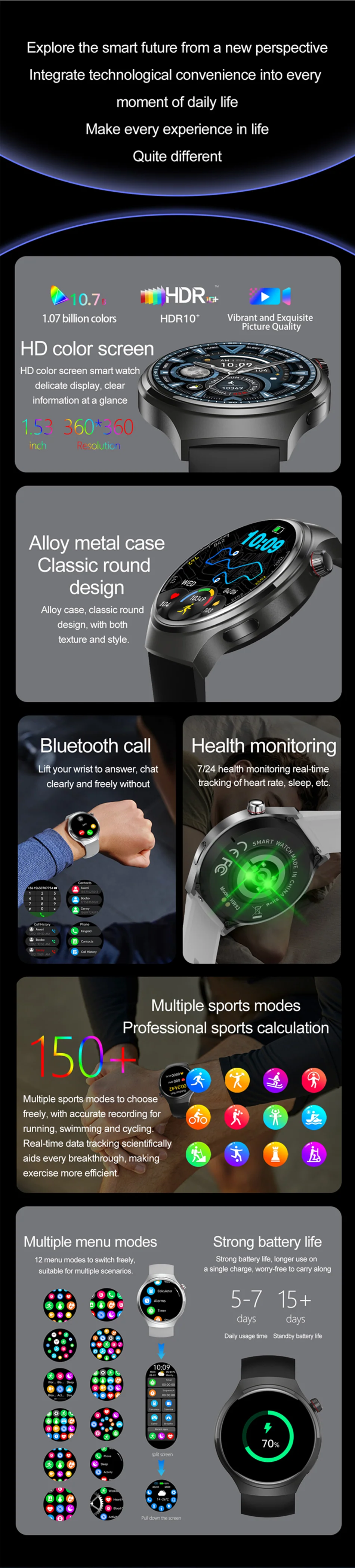 WATCH GT4 Smart Watch: Unisex Design with 360*360 HD Screen, 150+ Sports Modes & Bluetooth Calling - Image 37