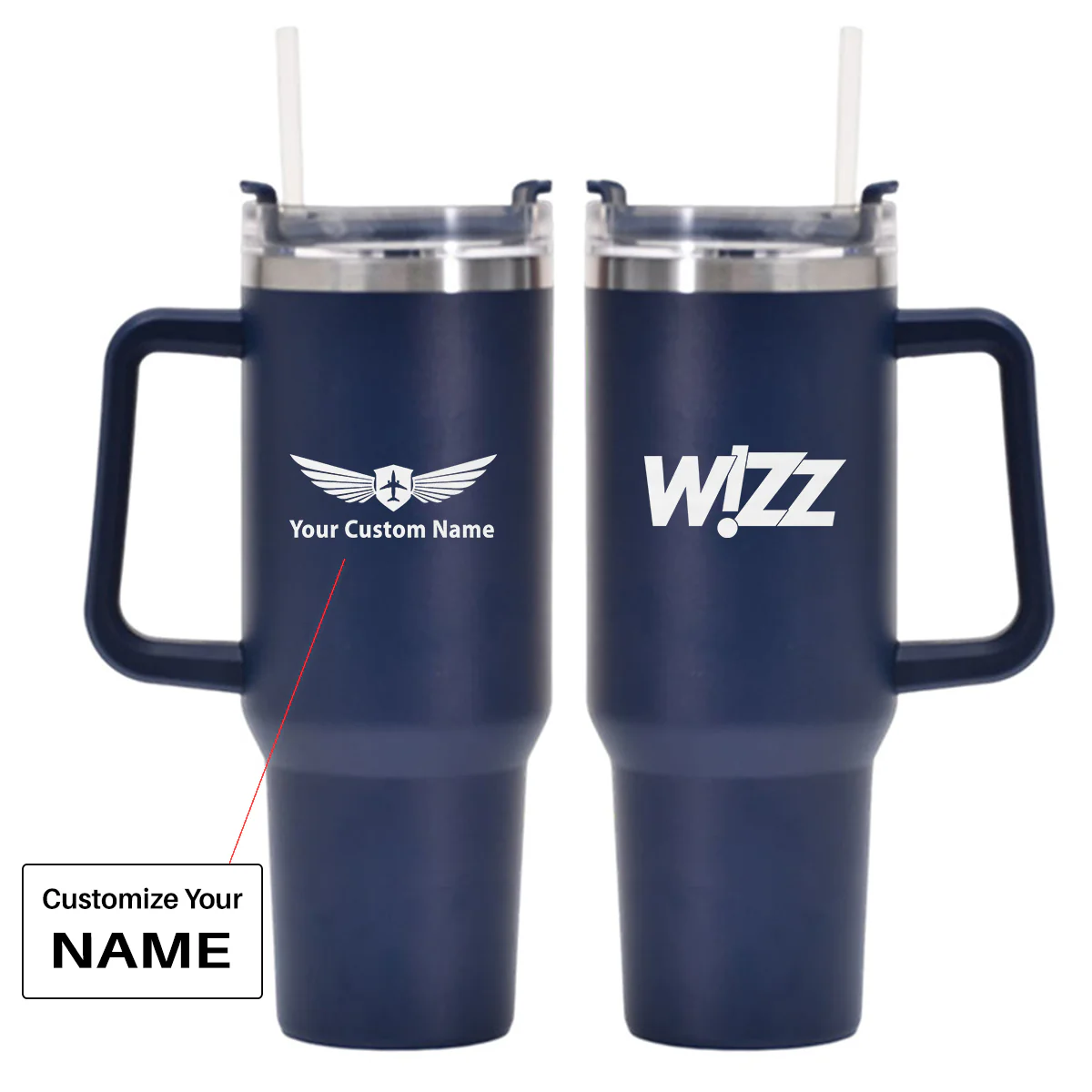 Wizz Airlines Designed 40oz Stainless Steel Car Mug With Holder - Image 5