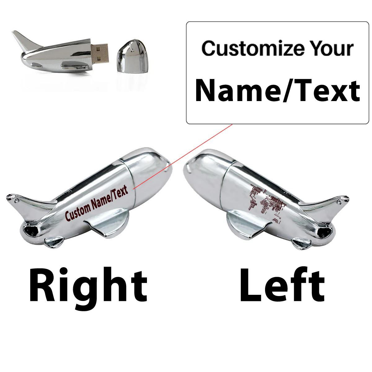 World Map (Text) Designed Airplane Shape USB Drives