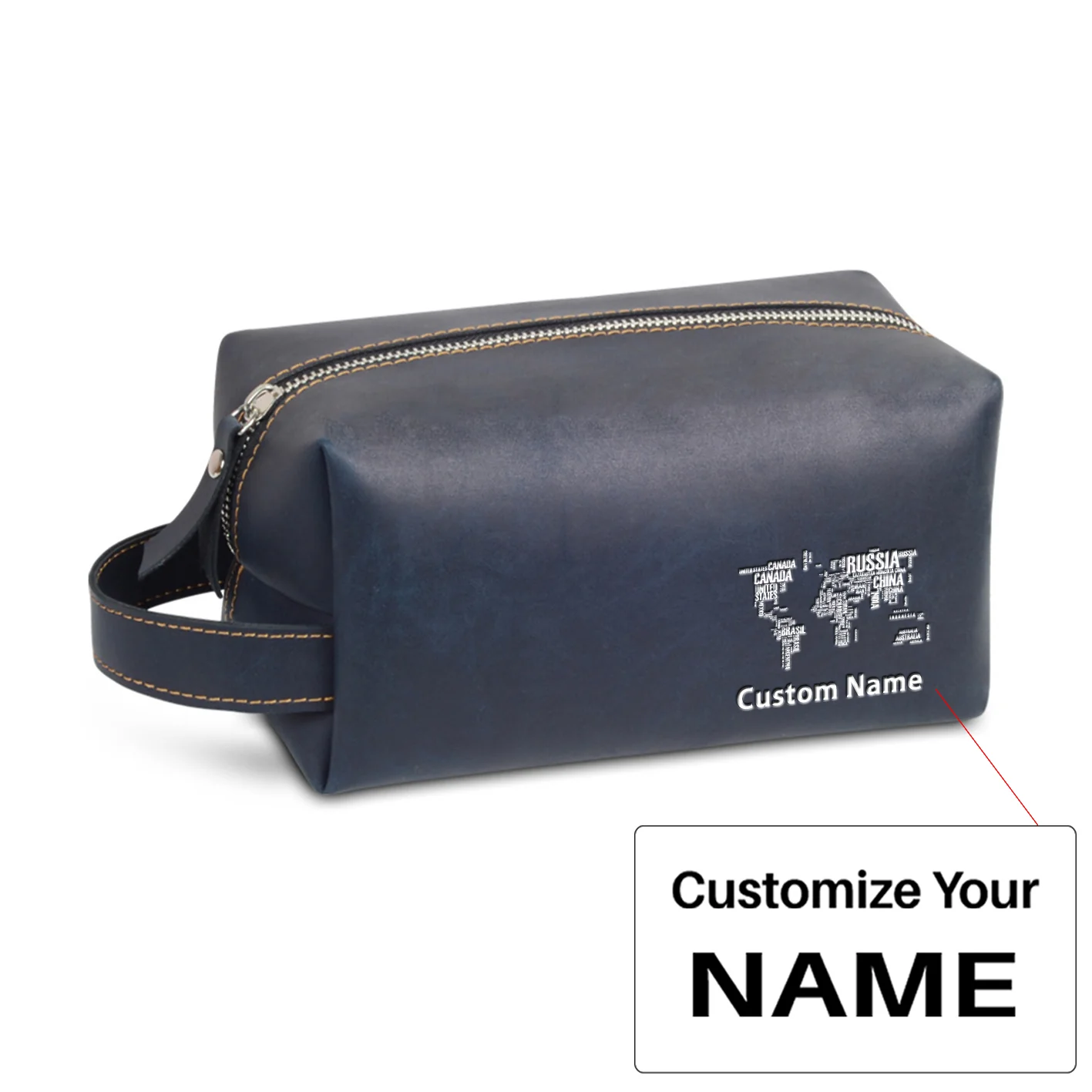 World Map (Text) Designed Leather Clutch Toiletry Bag - Image 3