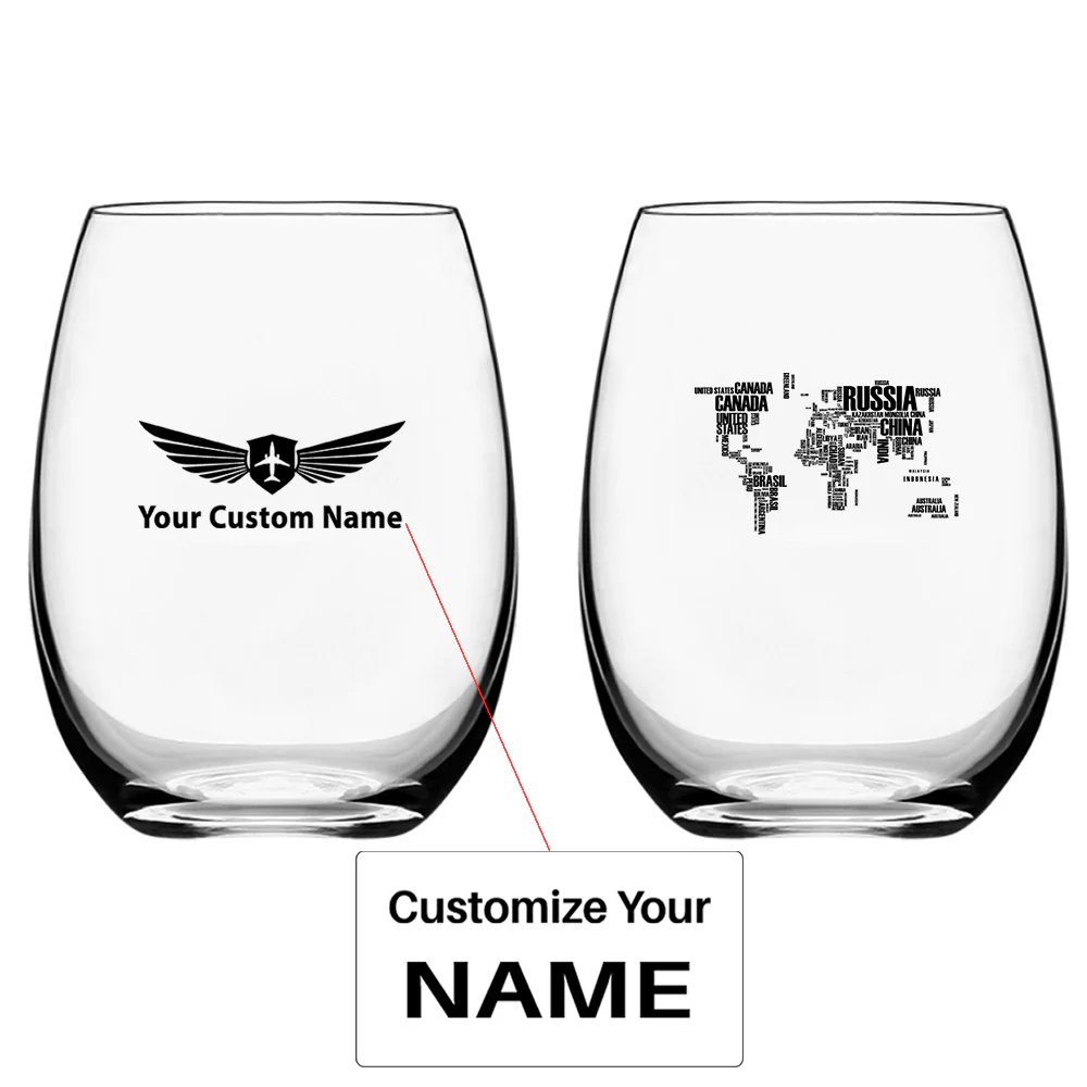 World Map (Text) Designed Water & Drink Glasses