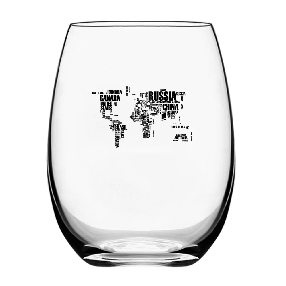 World Map (Text) Designed Water & Drink Glasses - Image 2