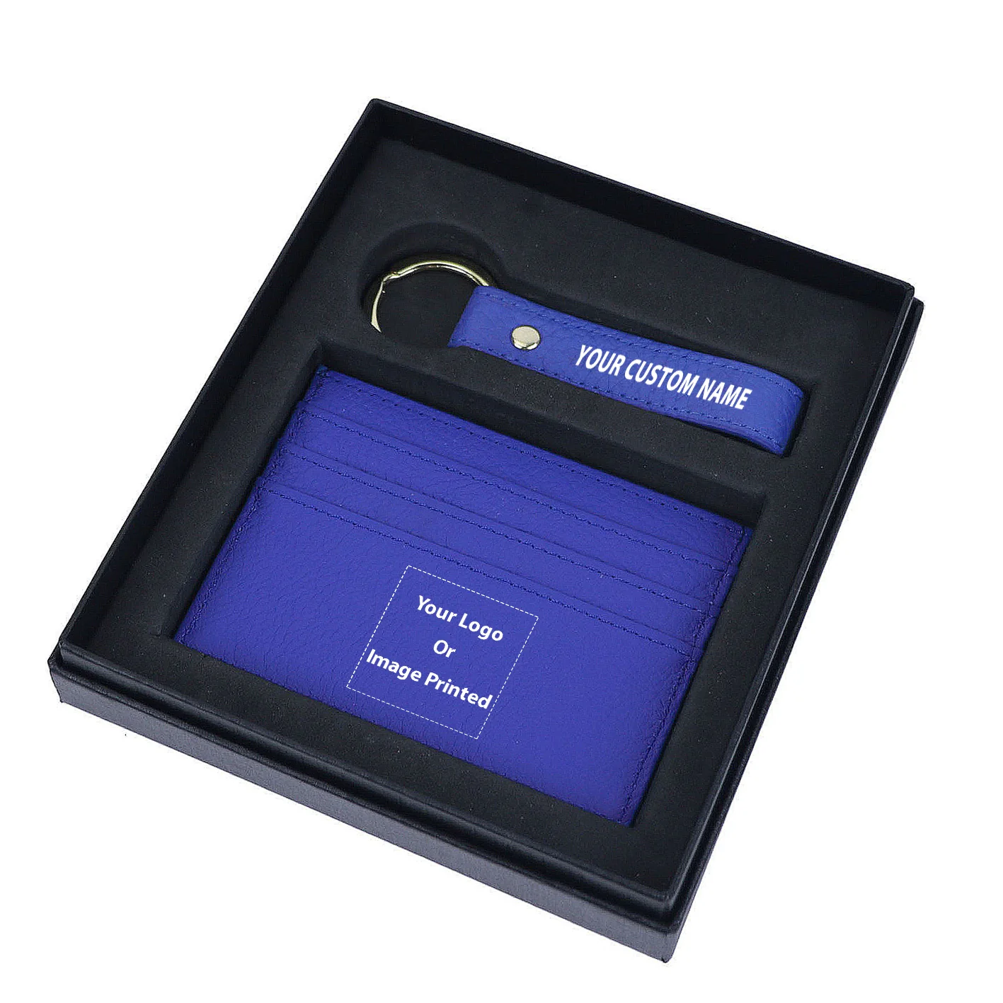 Your Custom Design & Image & Logo & Text Design Genuine Leather Cardholder Key Ring Gift Box Set - Image 10