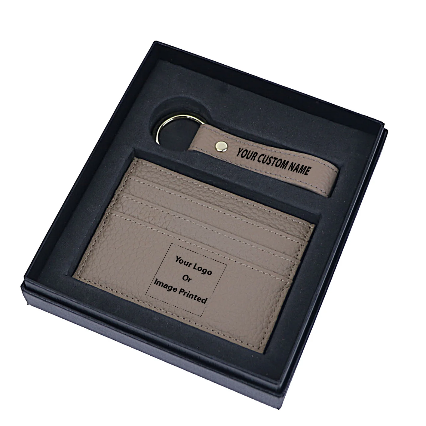 Your Custom Design & Image & Logo & Text Design Genuine Leather Cardholder Key Ring Gift Box Set - Image 11