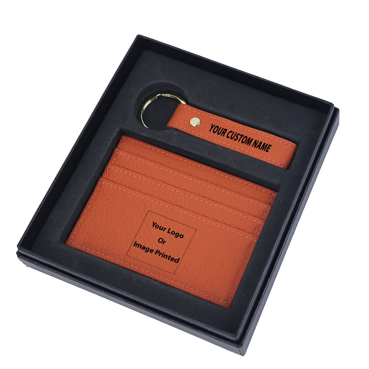 Your Custom Design & Image & Logo & Text Design Genuine Leather Cardholder Key Ring Gift Box Set - Image 12