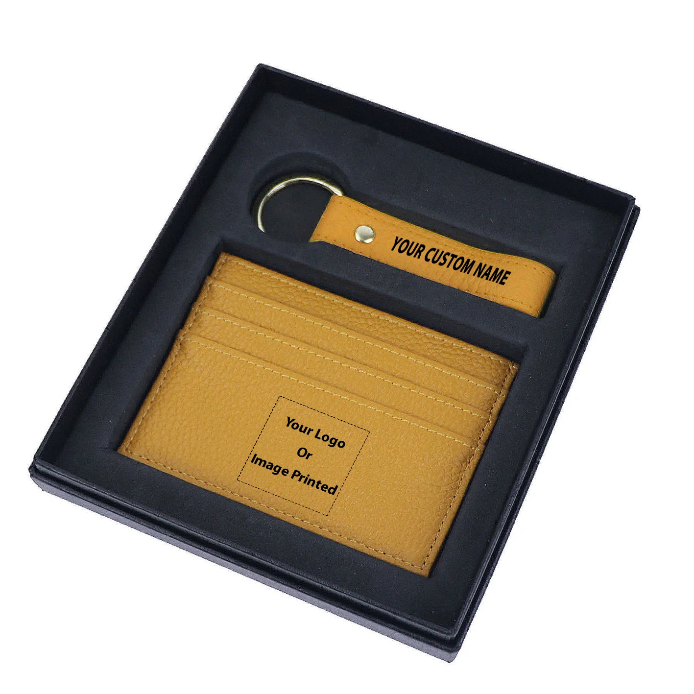 Your Custom Design & Image & Logo & Text Design Genuine Leather Cardholder Key Ring Gift Box Set - Image 13