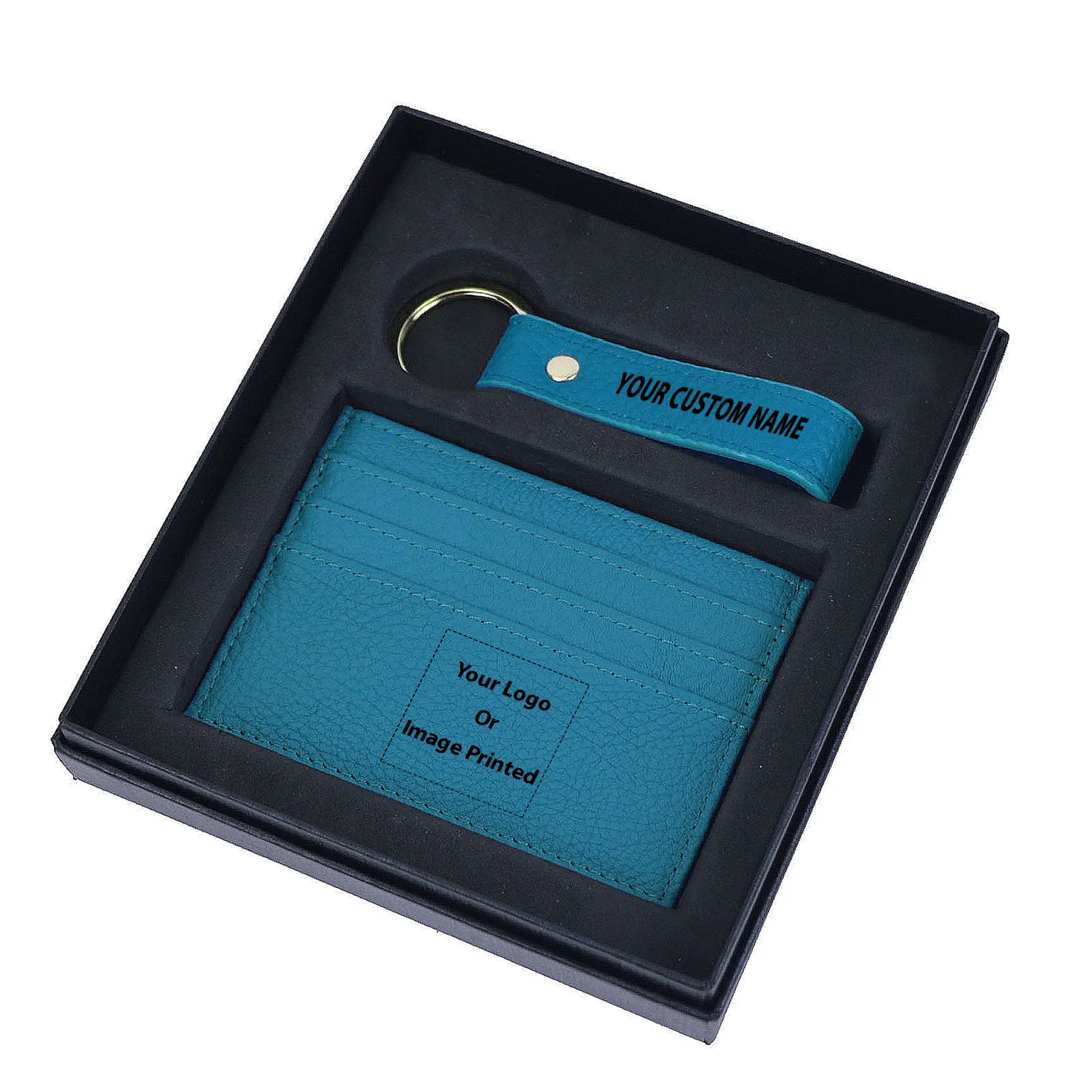 Your Custom Design & Image & Logo & Text Design Genuine Leather Cardholder Key Ring Gift Box Set - Image 14