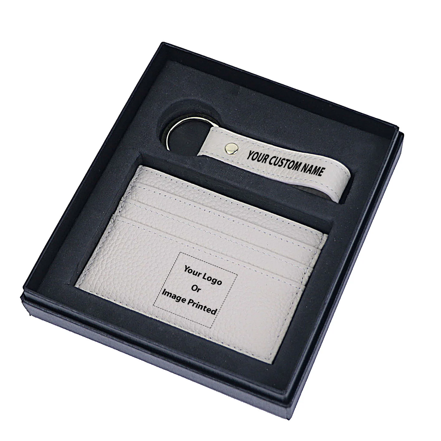 Your Custom Design & Image & Logo & Text Design Genuine Leather Cardholder Key Ring Gift Box Set - Image 16