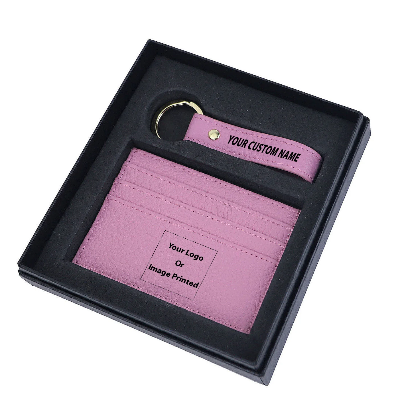 Your Custom Design & Image & Logo & Text Design Genuine Leather Cardholder Key Ring Gift Box Set - Image 18
