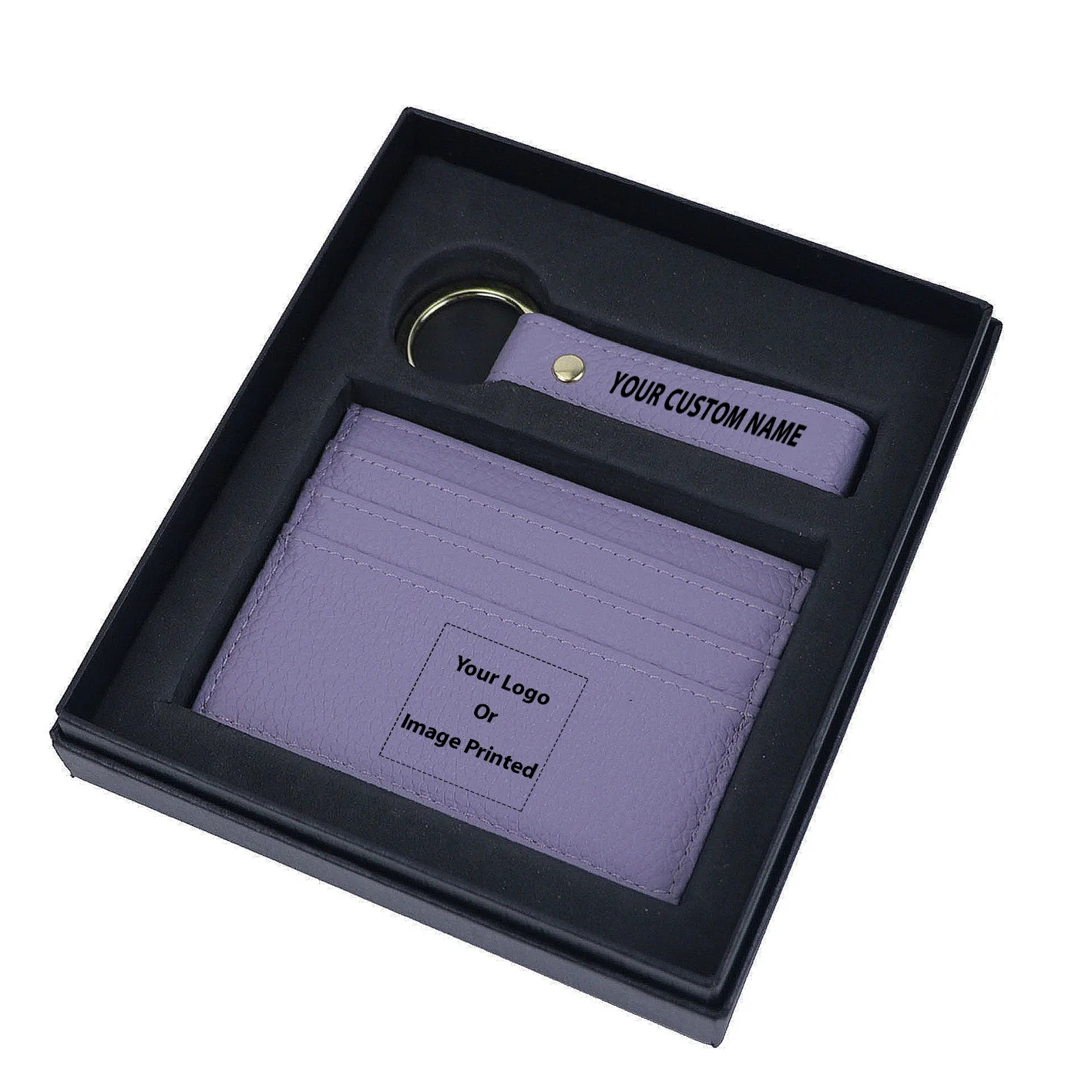 Your Custom Design & Image & Logo & Text Design Genuine Leather Cardholder Key Ring Gift Box Set - Image 20