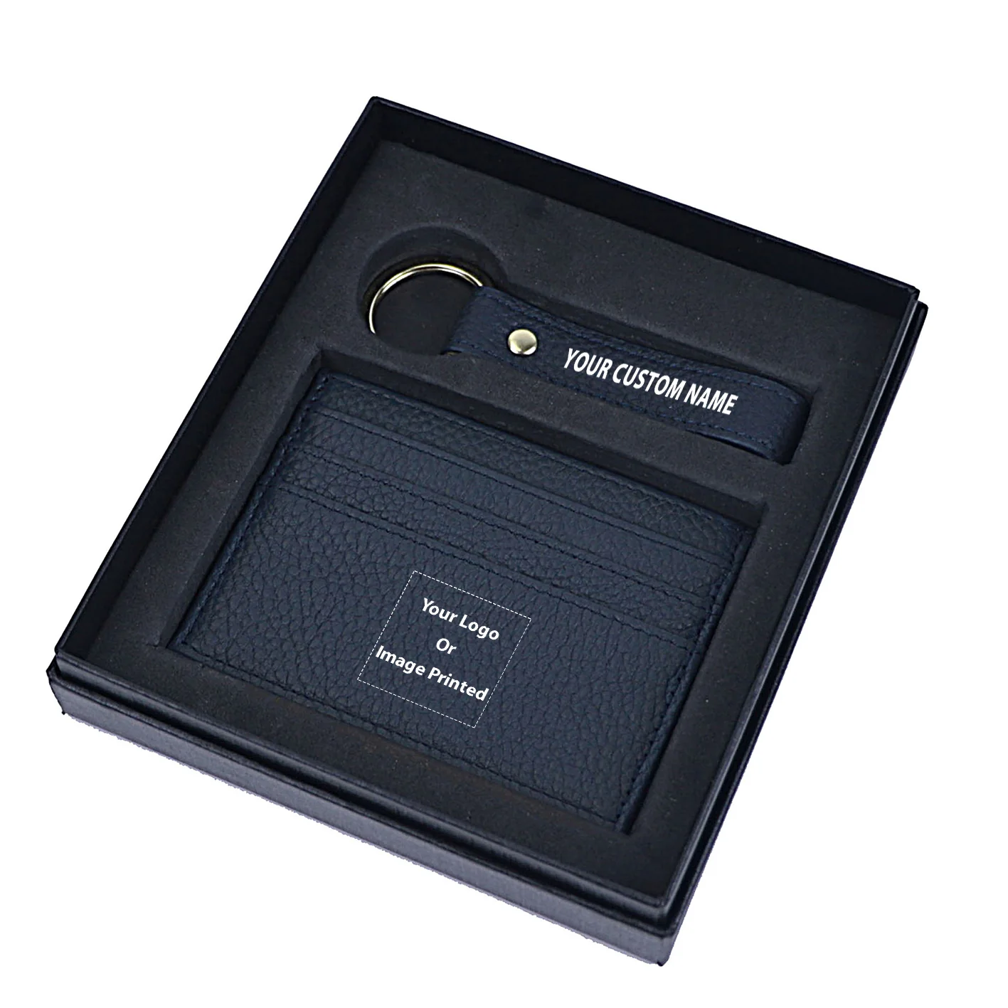 Your Custom Design & Image & Logo & Text Design Genuine Leather Cardholder Key Ring Gift Box Set - Image 3