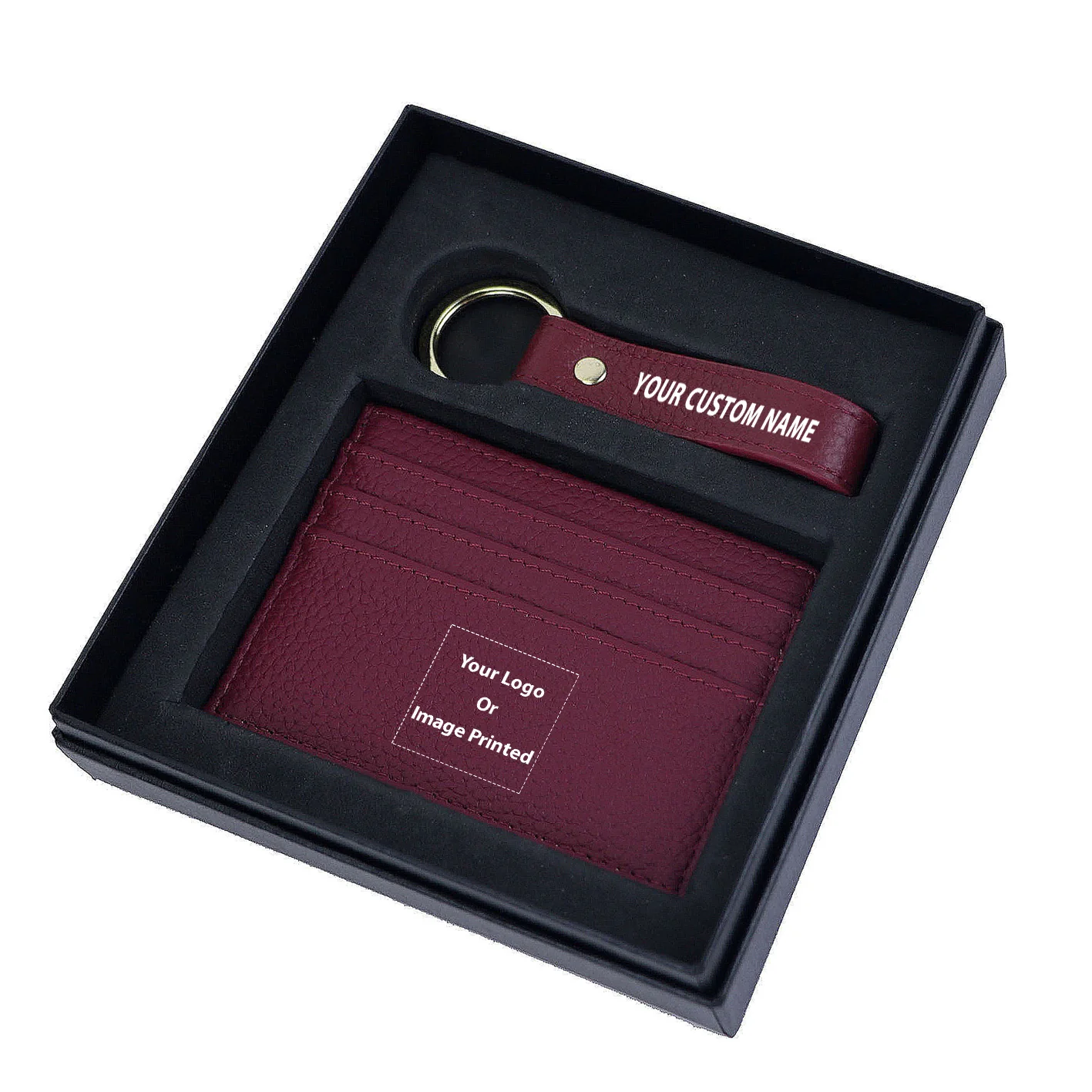 Your Custom Design & Image & Logo & Text Design Genuine Leather Cardholder Key Ring Gift Box Set - Image 6