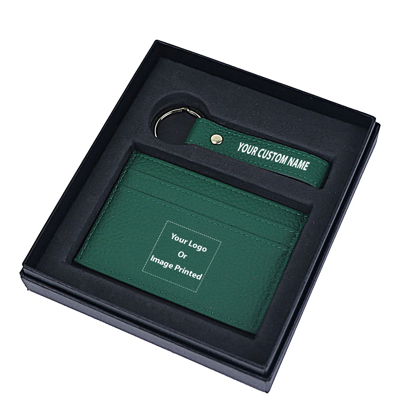 Your Custom Design & Image & Logo & Text Design Genuine Leather Cardholder Key Ring Gift Box Set - Image 9