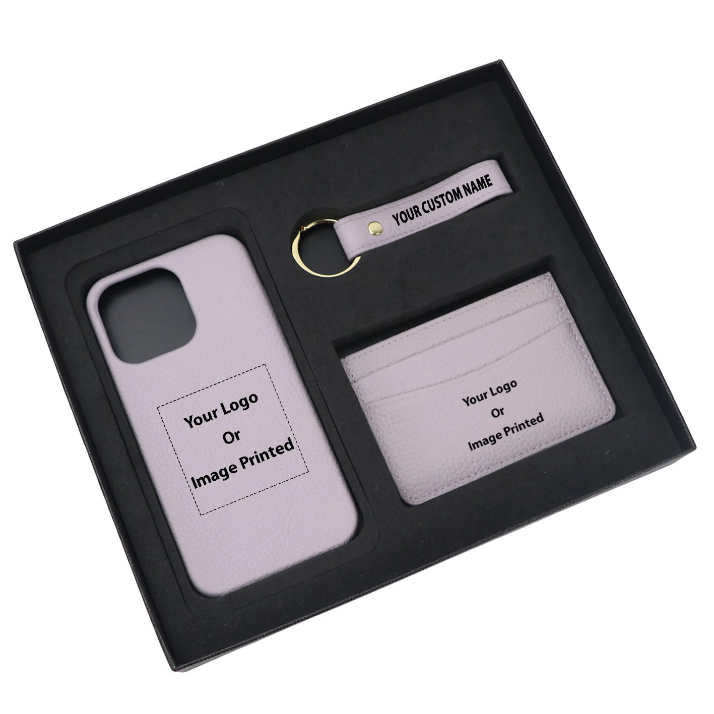 Your Custom Design & Image & Logo & Text Design Pebble Leather Phone Case For iPhone Keychain Card Holder Business Gift Set - Image 10